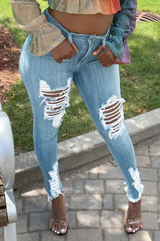 Plus Size Denim Hole Distressed Skinny Jeans