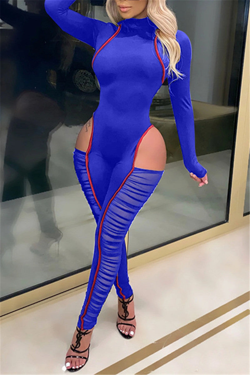 Plus Size Cutout Patchwork Ruched Jumpsuit