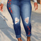 Plus Size Embroidered Denim Hole Jeans