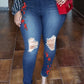 Plus Size Embroidered Denim Hole Jeans