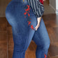 Plus Size Embroidered Denim Hole Jeans