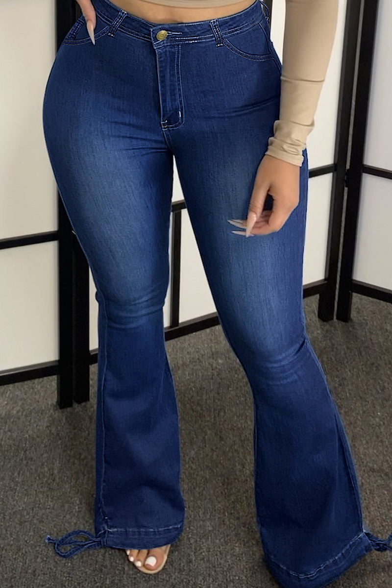 Plus Size Denim High Waist Ankle Banded Jeans