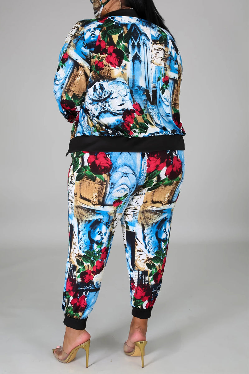 Plus Size Digital Print Three Piece Sets With Mask