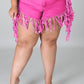 Plus Size Denim Tassel Hem Pocket Shorts
