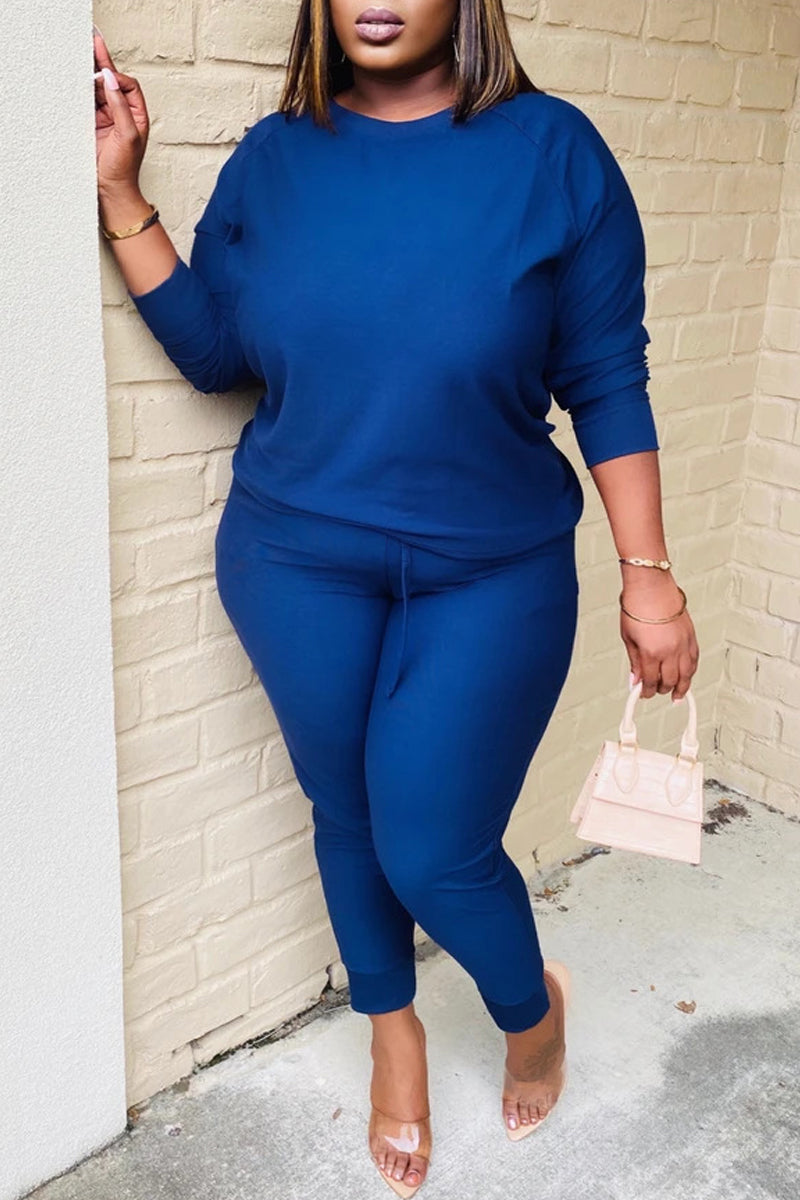 Plus Size Drawstring Waist Knitted Two Piece Sets