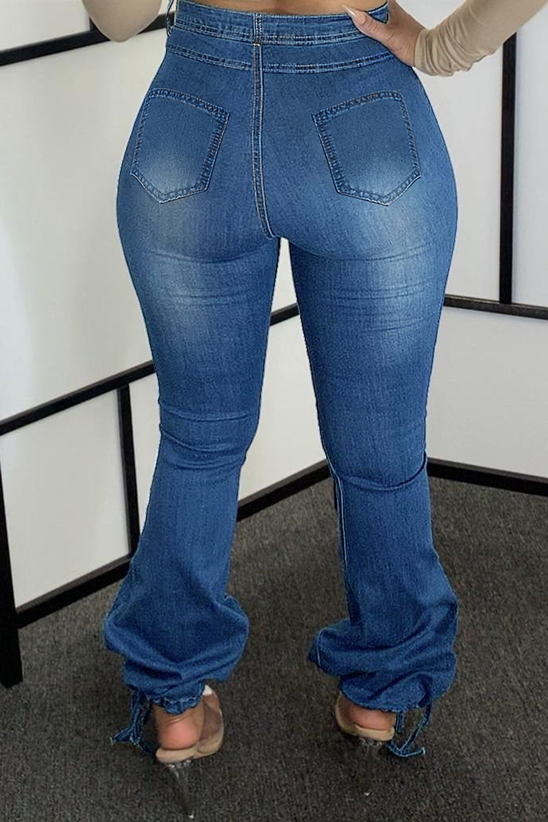 Plus Size Denim High Waist Ankle Banded Jeans
