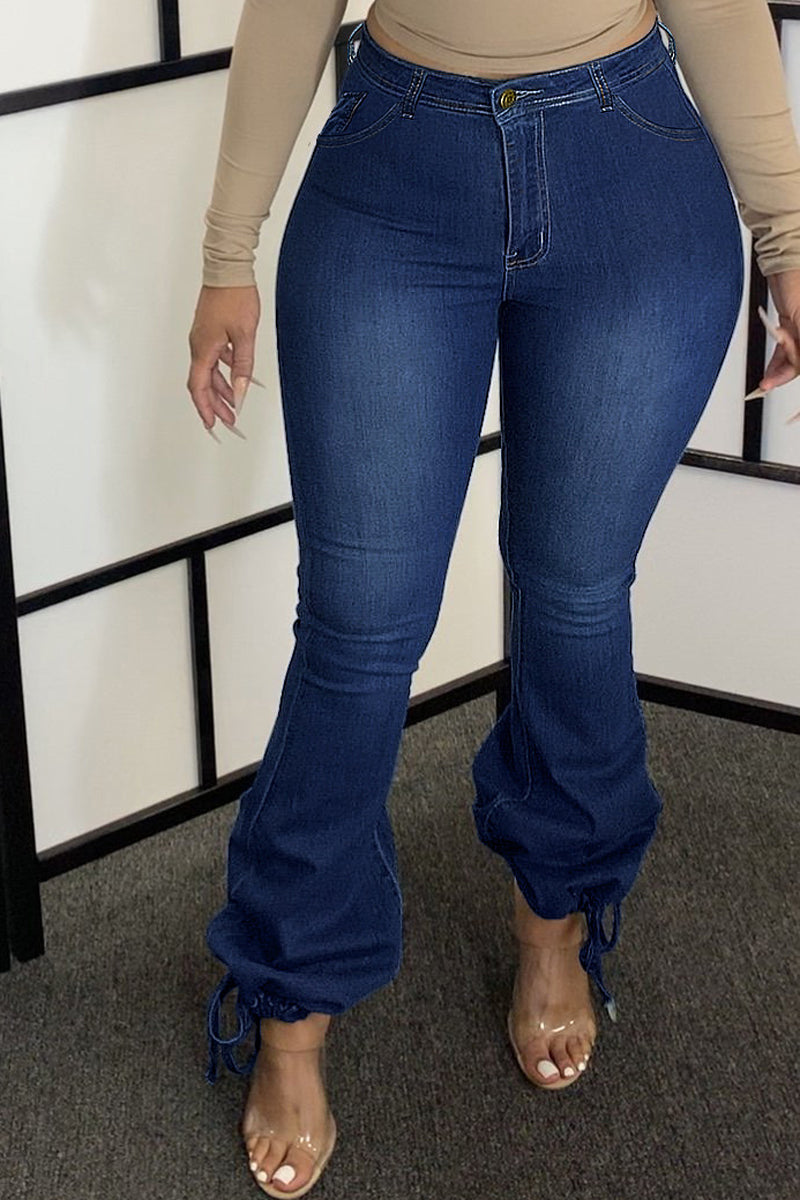 Plus Size Denim High Waist Ankle Banded Jeans
