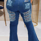Plus Size Denim Hole Distressed Flared Jeans