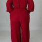 Plus Size Deep V-Neck Strapped Loose Jumpsuit