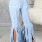 Plus Size Denim Tassel Hem Flared Jeans