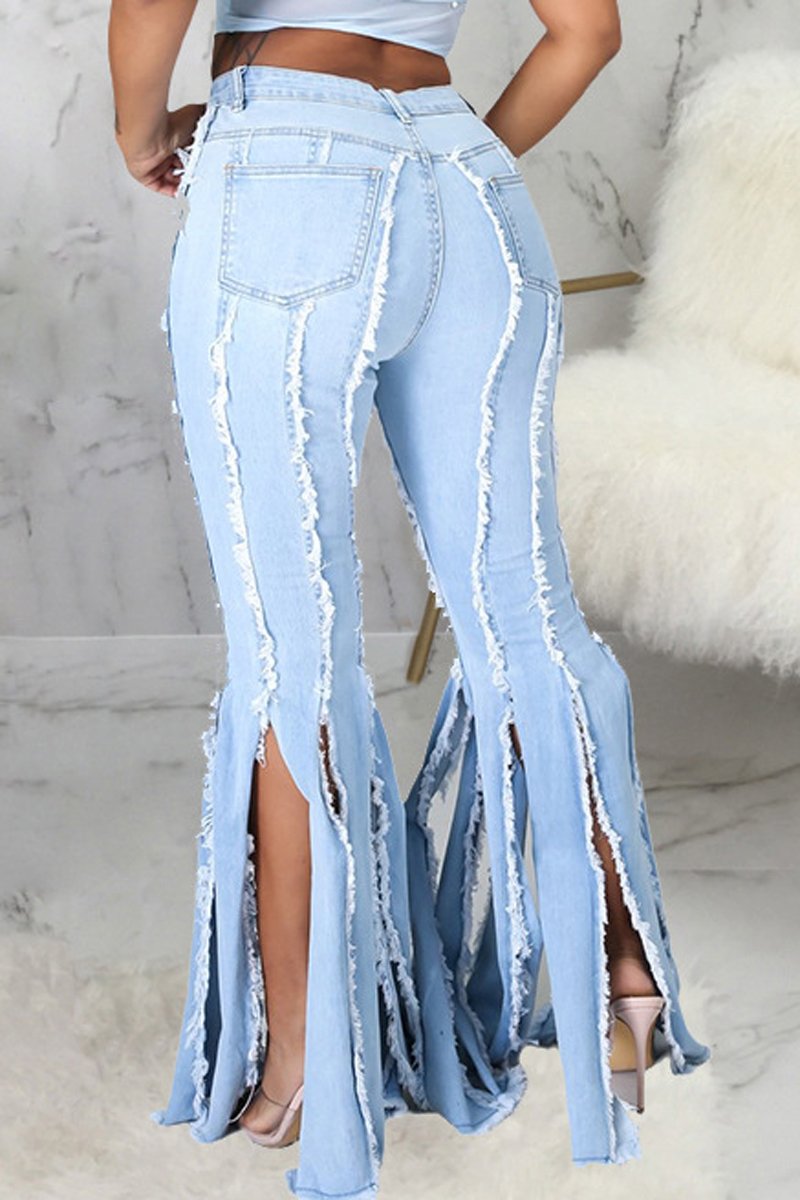 Plus Size Denim Tassel Hem Flared Jeans