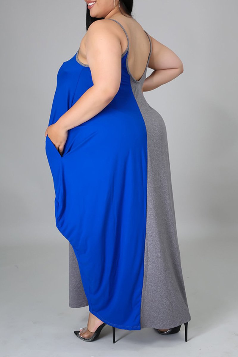 Plus Size Color Patchwork Halter Neck Maxi Dress