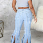 Plus Size Denim Tassel Hem Flared Jeans
