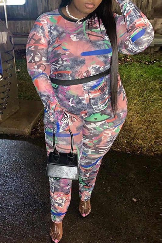Plus Size Digital Print Top & Pants