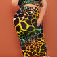 Plus Size Colorful Leopard Print Two Piece Dresses