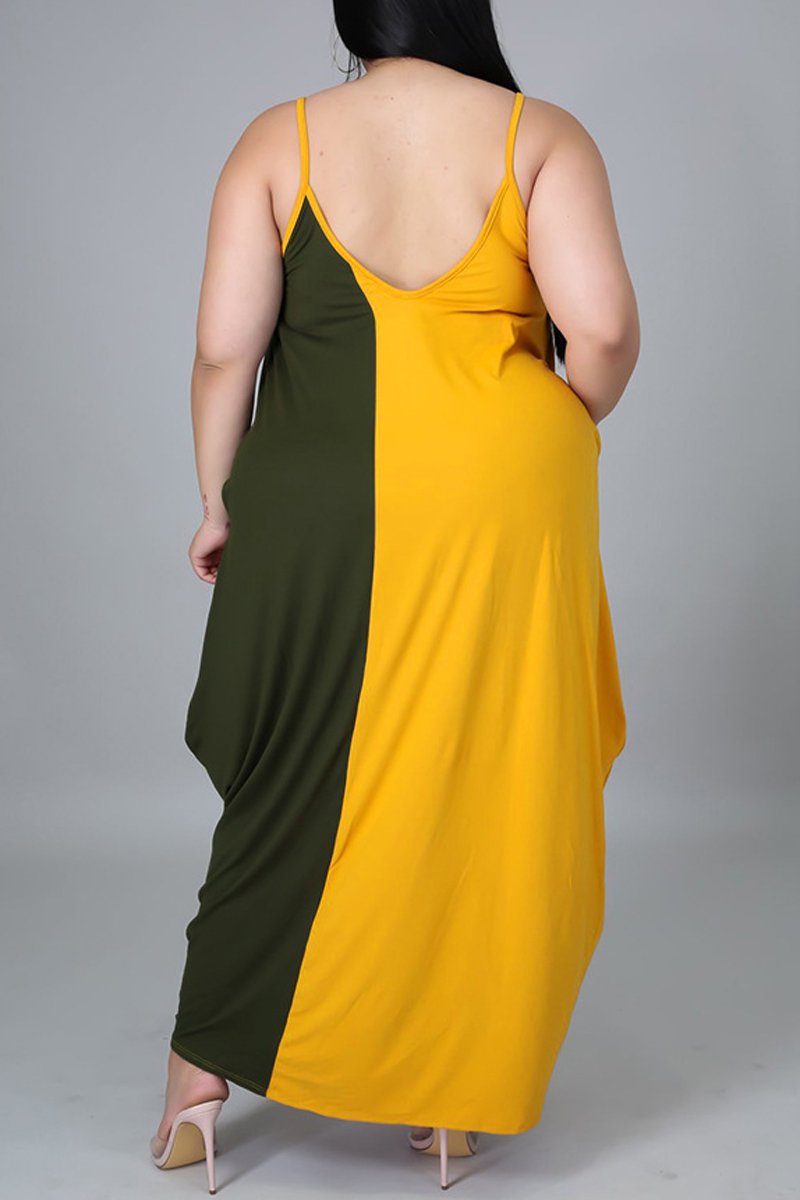 Plus Size Color Patchwork Halter Neck Maxi Dress