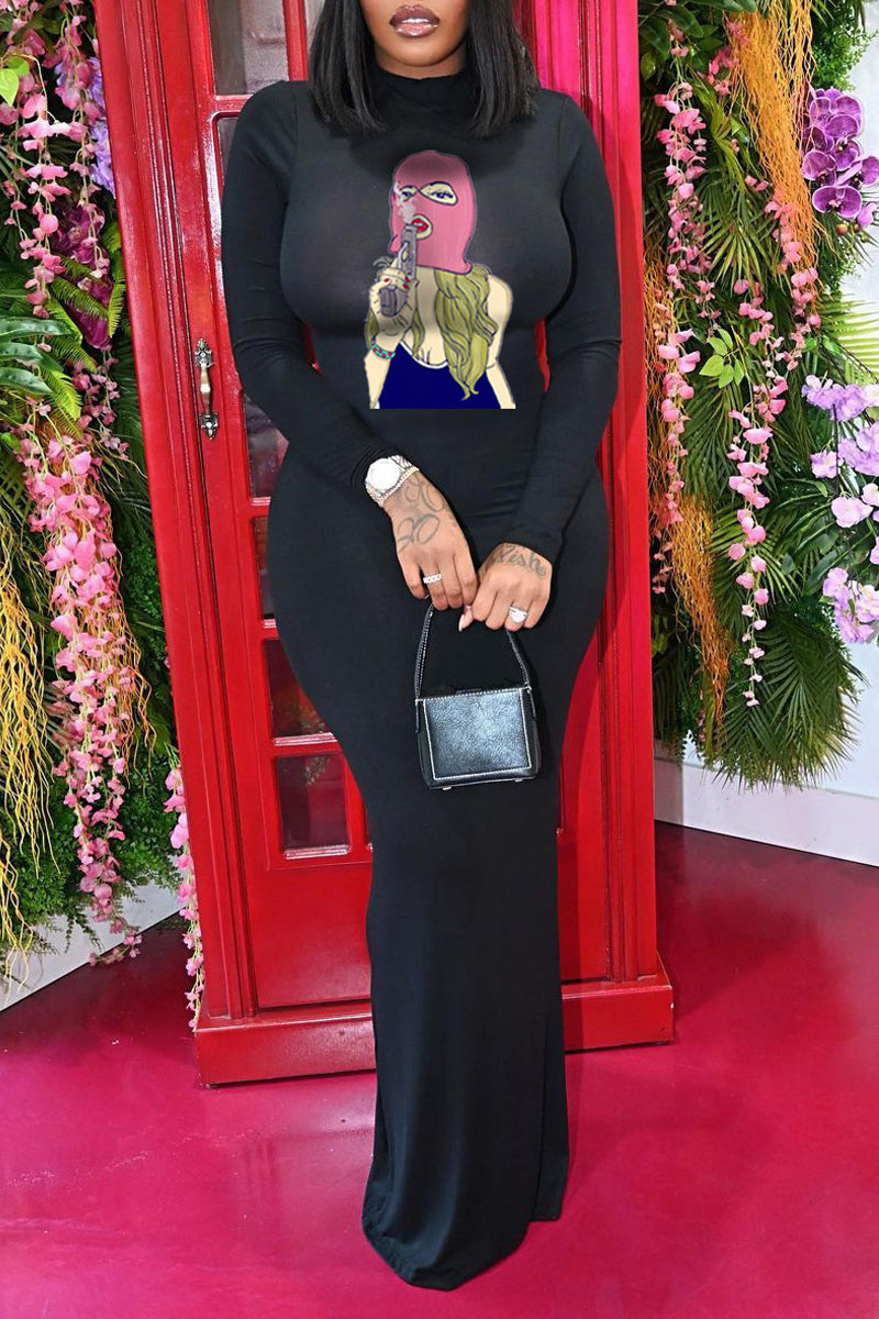Plus Size Digital Print Slit Maxi Dress