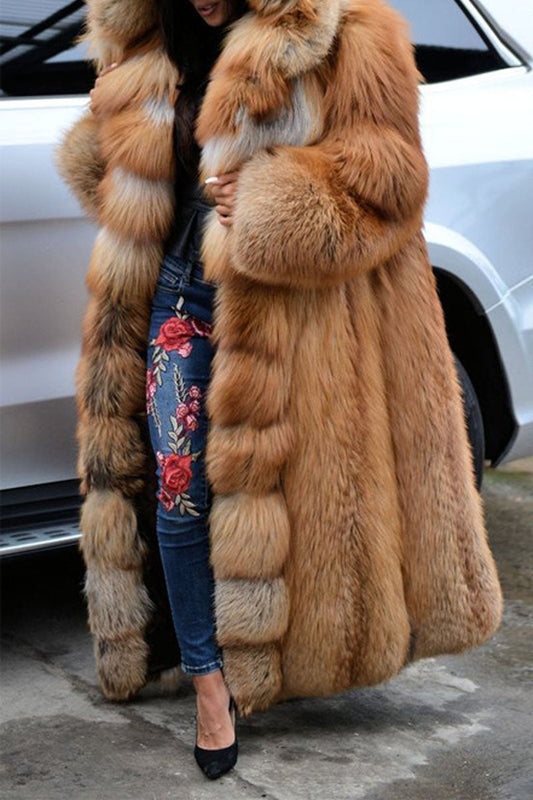 Plus Size Faux Fur Collar Hooded Collar Coat
