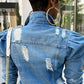 Plus Size Denim Patchwork Distressed Jacket