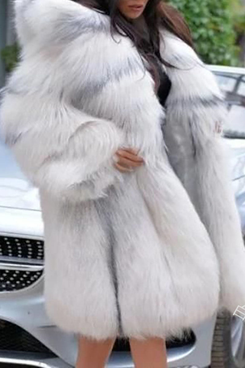 Plus Size Faux Fur Collar Hooded Loose Coat