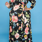 Plus Size Digital Print V Neck Lace-up Dress