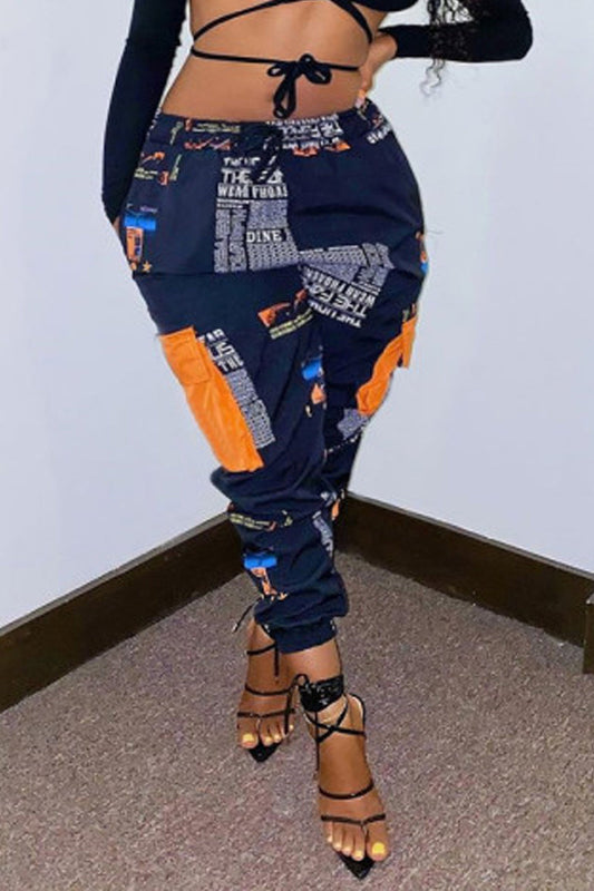 Plus Size Digital Print Pocket Pants