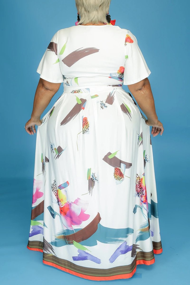 Plus Size Deep V Neck Lace-up Two Piece Sets