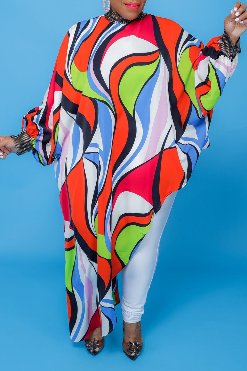 Plus Size Asymmetric Hem Print Top