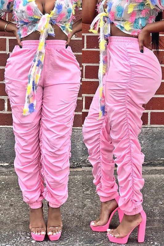 Plus Size Drawstring Waist Wrinkled Pants