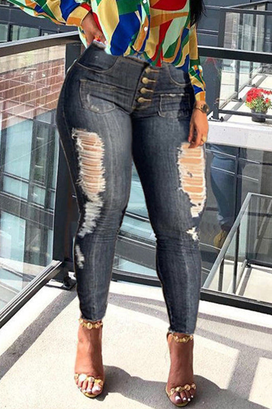 Plus Size Denim Hole Distressed Jeans
