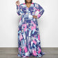 Plus Size Digital Print V Neck Maxi Dress
