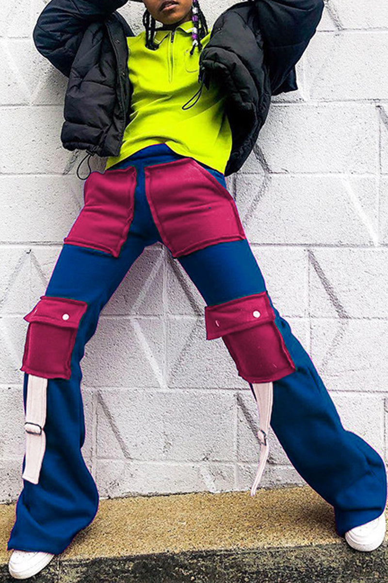 Plus Size Color Block Pocket Patchwork Pants