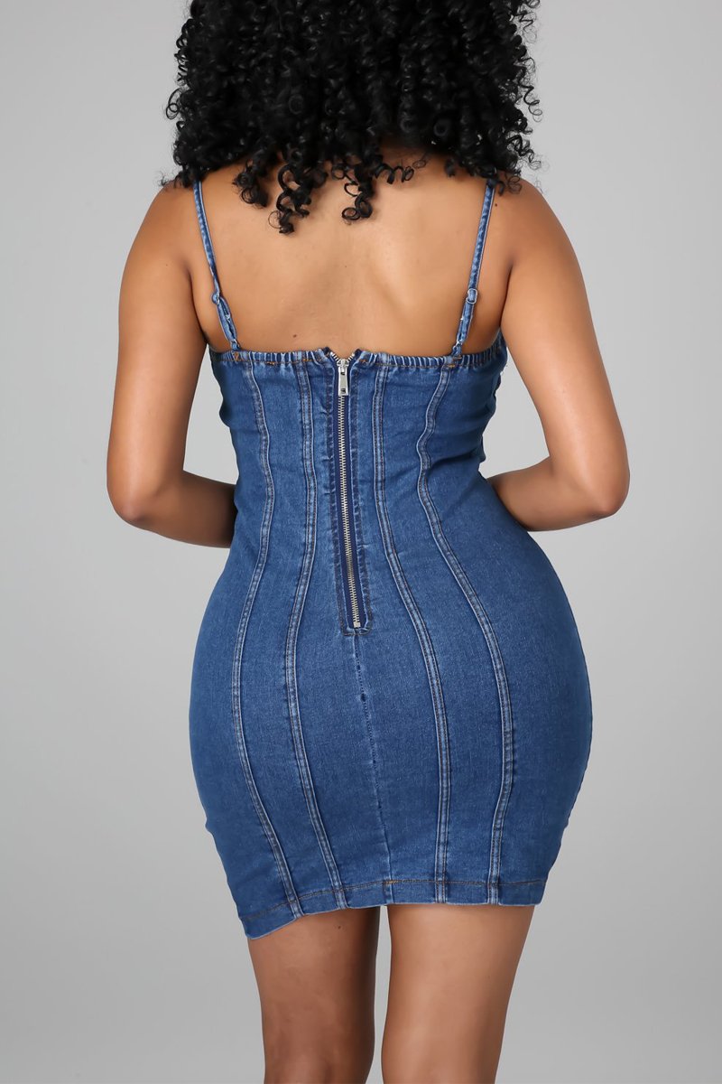 Plus Size Denim Patchwork Spaghetti Straps Dress