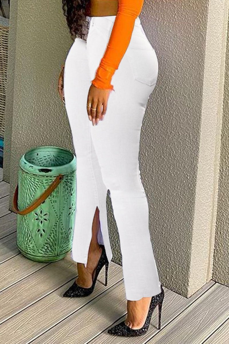 Plus Size Denim Slit High Waist Pants