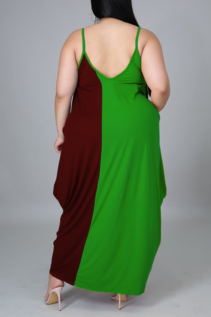 Plus Size Color Patchwork Halter Neck Maxi Dress