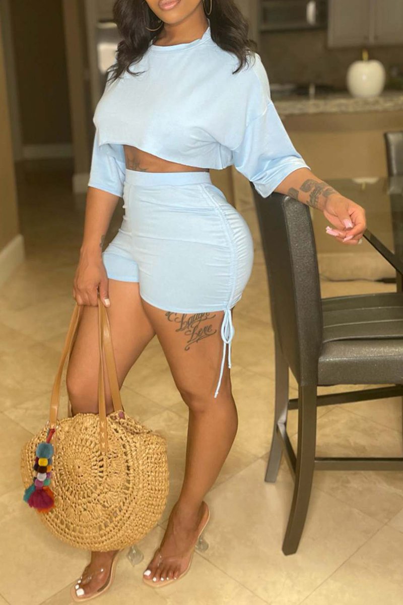Pleated Solid Color Strapped Two Piece Sets