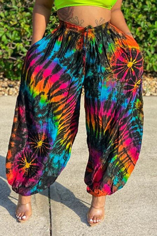 Plus Size Digital Print Wide Leg Lantern Pants