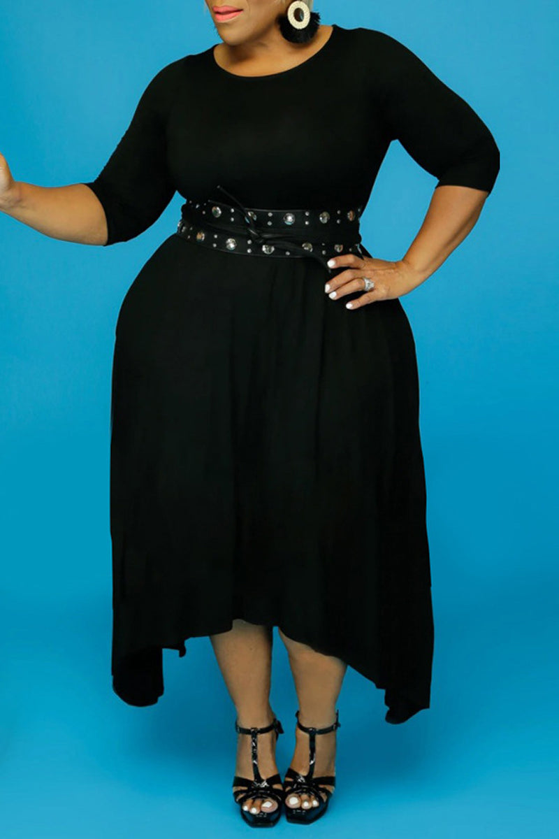 Plus Size Asymmetric Hem Dress Without Belt