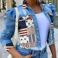 Plus Size Denim Patchwork Distressed Jacket