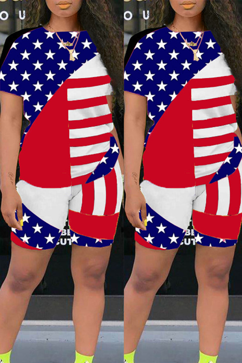 Plus Size American Flag Print Two Piece Sets