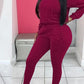 Plus Size Drawstring Waist Solid Long Sleeve Top & Pants
