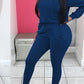 Plus Size Drawstring Waist Solid Long Sleeve Top & Pants