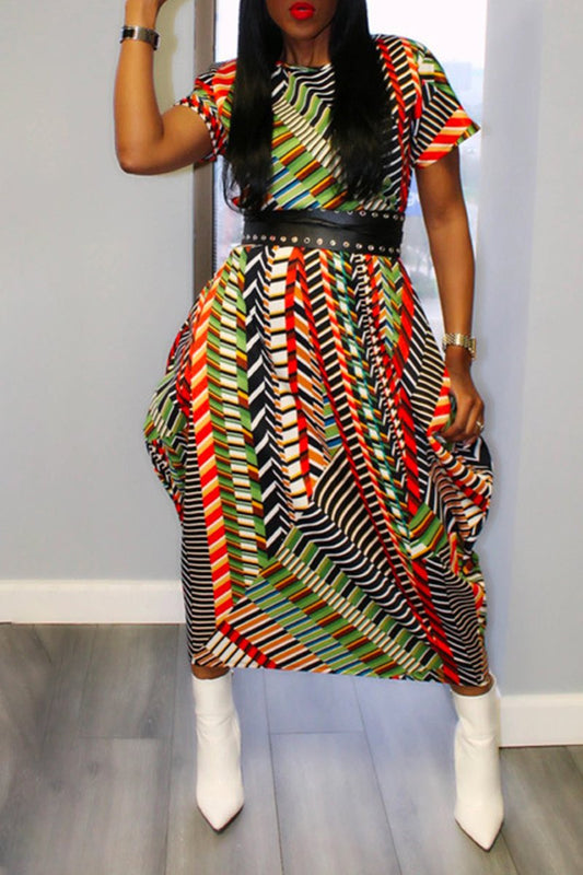 Plus Size Colorful Printed Lantern Dress