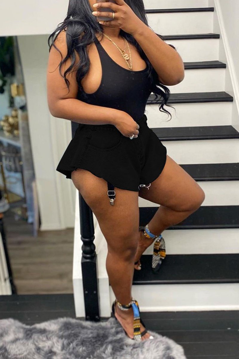 Plus Size Denim Flared Hem Shorts