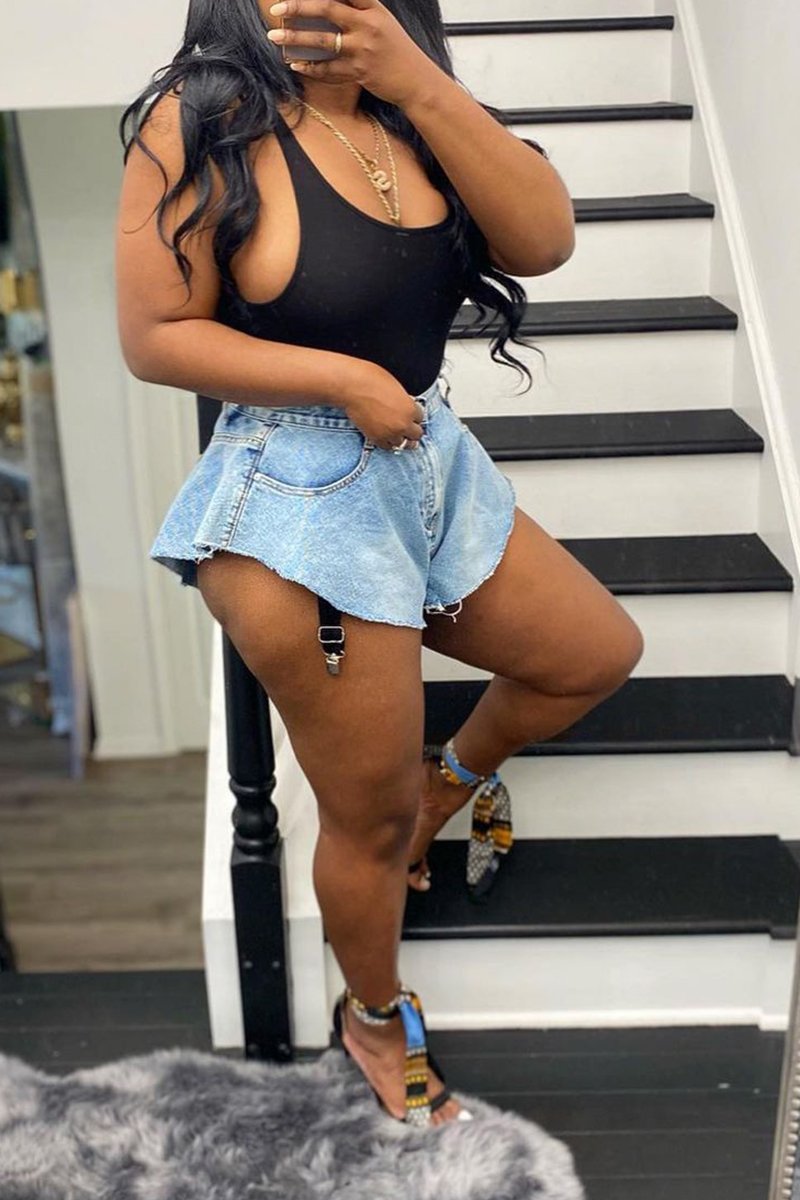 Plus Size Denim Flared Hem Shorts