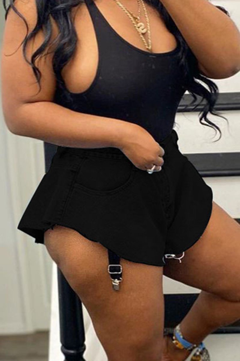 Plus Size Denim Flared Hem Shorts