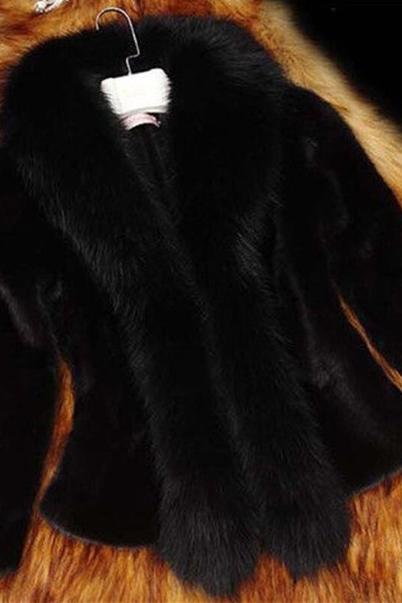 Plus Size Faux Fur Collar Solid Color Coat