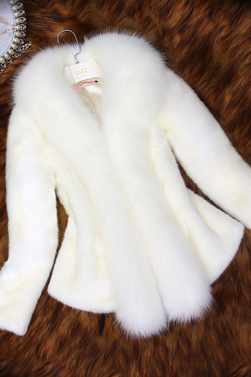 Plus Size Faux Fur Collar Solid Color Coat