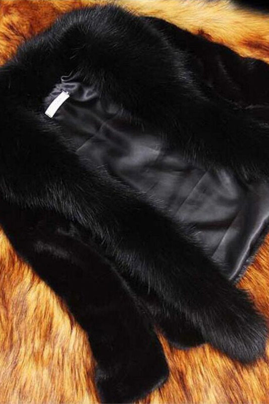 Plus Size Faux Fur Collar Solid Color Coat