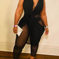 Plus Size Deep V Neck See-through Jumpsuit